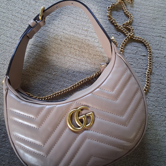 Gucci Taupe Leather Shoulder Bag with Gold Chain - Picture 1 of 8